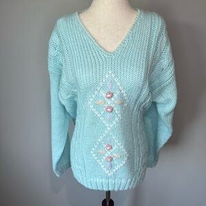 Vintage V-Neck Sweater with Knit Pattern